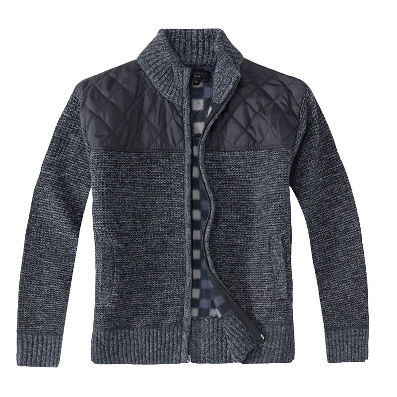 Gioberti Boy's Knitted Full Zip Cardigan Sweater with Soft Brushed Flannel Lining, Melange Blue, Size 6 - Image 2